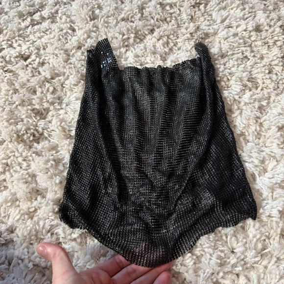 Glamorous going out party evening clubbing women’s Black Chainmail Tank Top. Tur - Picture 7 of 7